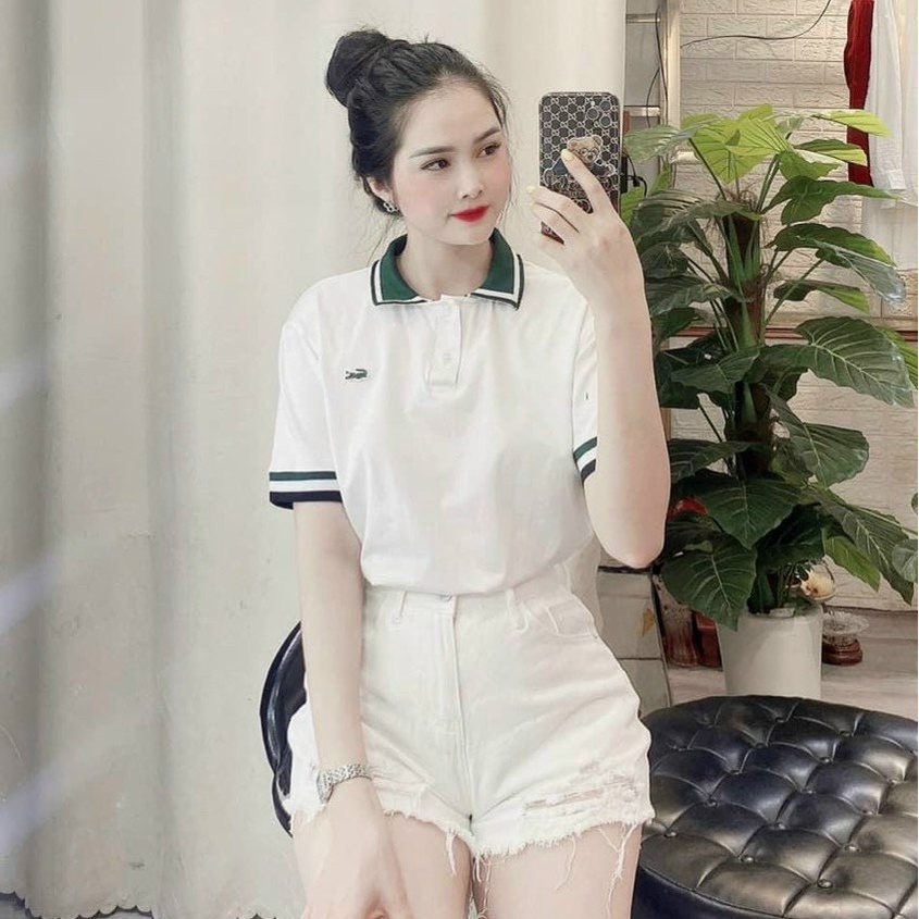 Áo phông cổ bẻ thêu logo, Áo thun pha viền ngắn tay vải cotton co giãn AS7235 - NhiNhi Shop