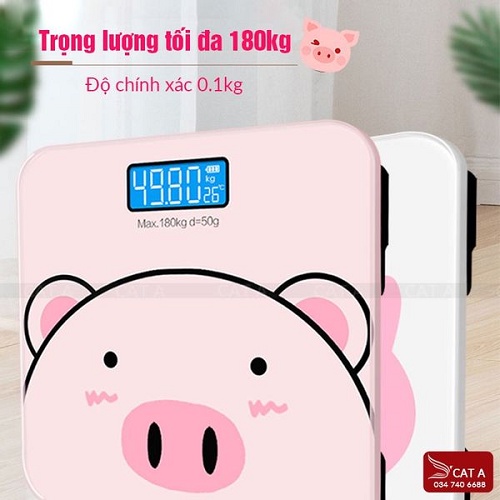 Cân sức khỏe điện tử mini thông minh scale 180kg con heo hồng tặng kèm pin