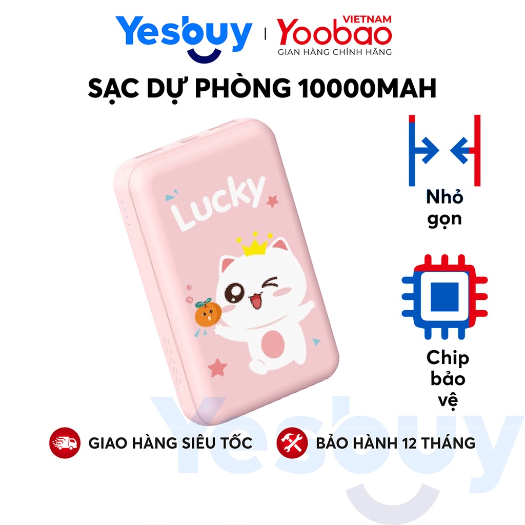 Sạc dự phòng mini 10000mAh Yoobao P10W - Sạc đồng thời 2 thiết bị - Kèm đèn LED - Hàng Chính Hãng - Bảo Hành 12 Tháng