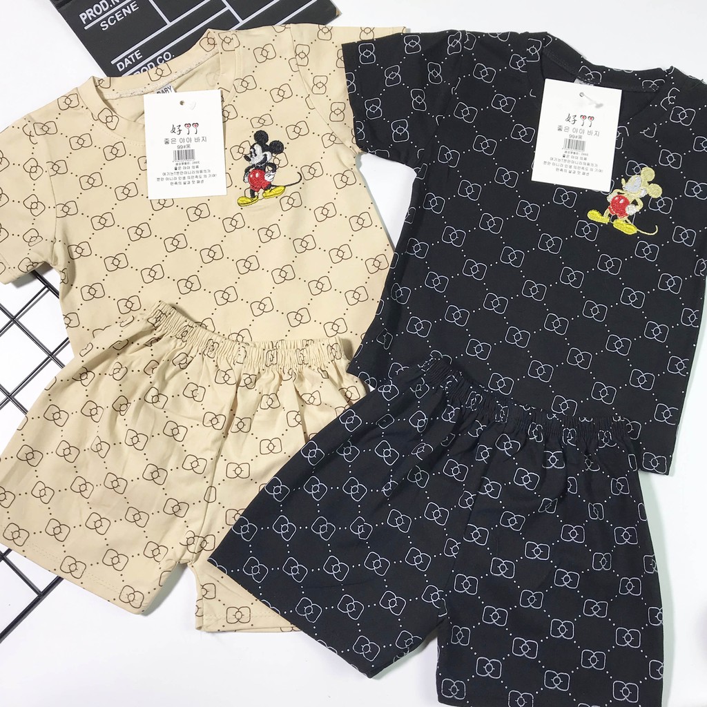 Bộ quần áo trẻ em THÊU họa tiết mickey cho bé trai và bé gái từ 8-21 kg