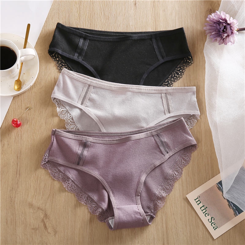 Quần lót cotton TAKETALK phối ren lưới mềm mại màu trơn gợi cảm cho nữ