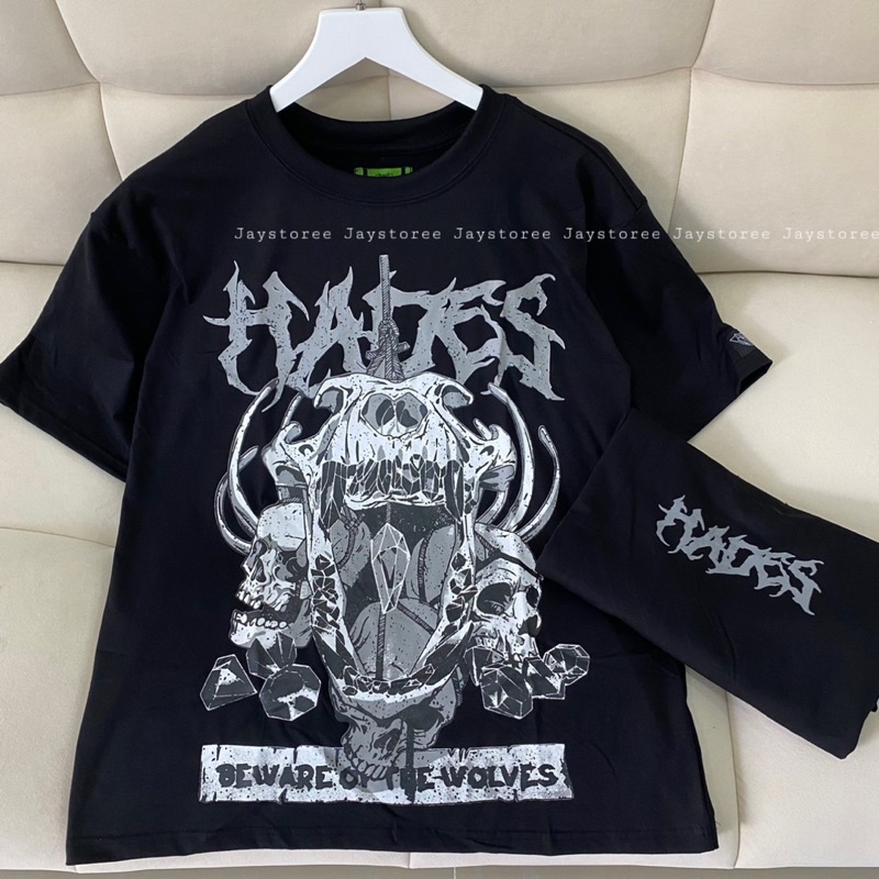 Áo Thun Tay Lỡ Unisex HADES SÓI màu ĐEN  /Nam nữ unisex/ Áo phông cổ tròn form rộng Jaystoree