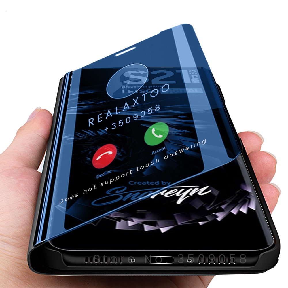 Bao điện thoại da cứng nắp lật mặt gương thông minh giá đỡ chống sốc cho Samsung Galaxy S21 S20 Ultra/Plus S20 S21 FE