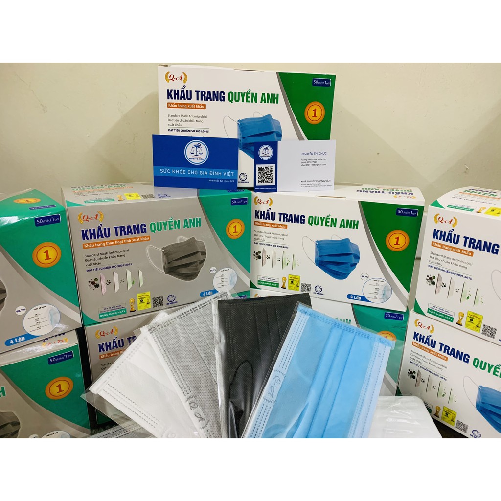 Hộp 50c Khẩu trang y tế 4 lớp kháng khuẩn Quyền Anh