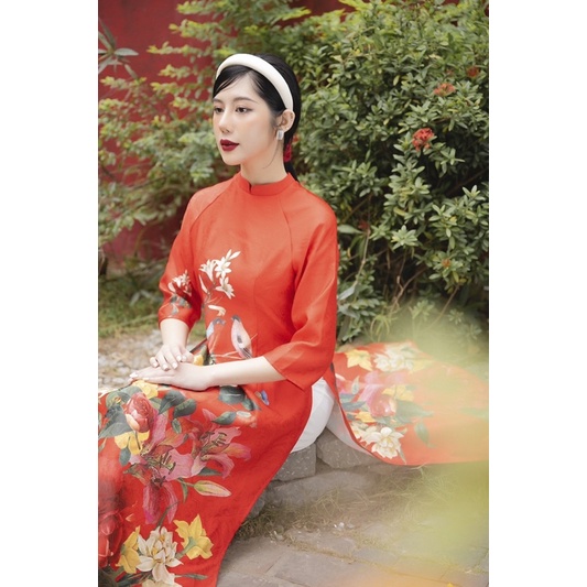 Set Áo Dài Hạ Xuân - Chât Liệu Gấm Hoa Văn Sắc Nét Như 1 Bức Tranh Mùa Xuân