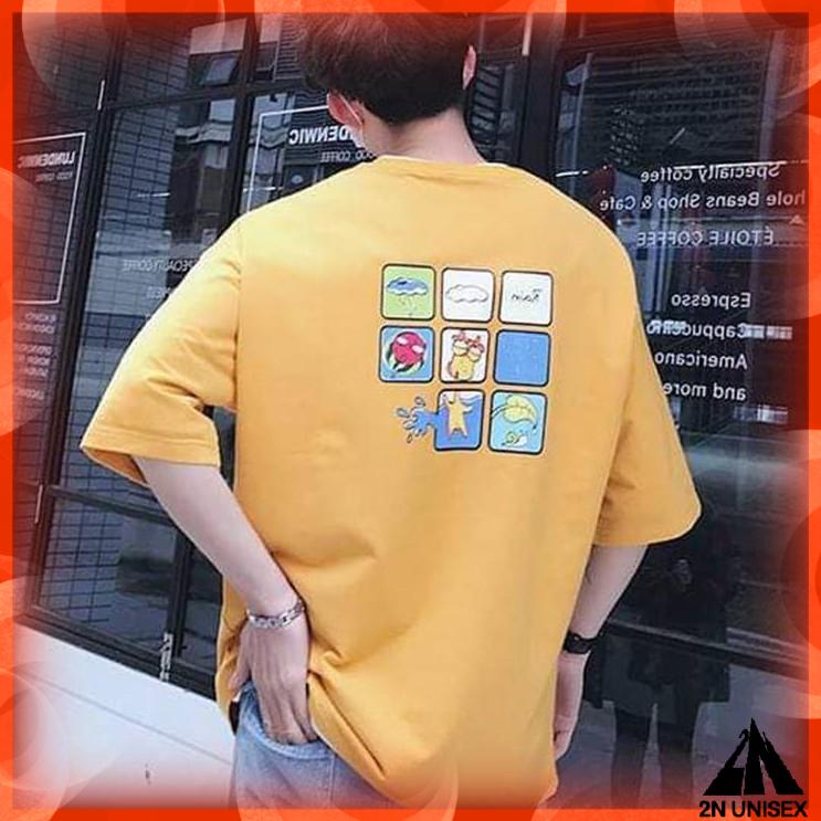 Áo thun tay lỡ form rộng - phông nam nữ cotton oversize - T shirt hoạt hình 9 ô - 2N Unisex