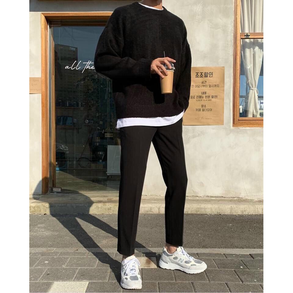 Áo Sweater Đen Trơn Nam Basic Form Rộng Hàn Quốc - MAYLANSTORE | BigBuy360 - bigbuy360.vn