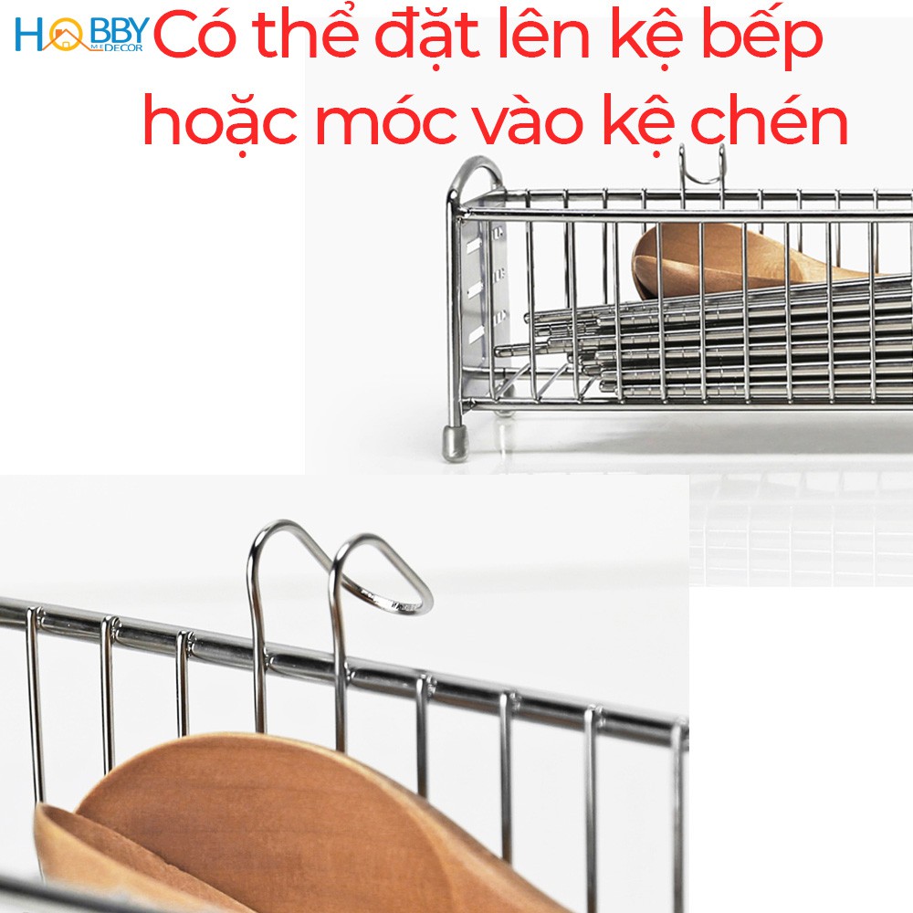 Khay đựng đũa muỗng cho ráo nước HOBBY KM1 chuẩn Inox 304 - kê lên kệ bếp hoặc móc vào kệ chén | BigBuy360 - bigbuy360.vn