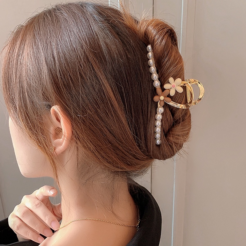 Kẹp bấu tóc đính ngọc trai kim loại thời trang cho nữ