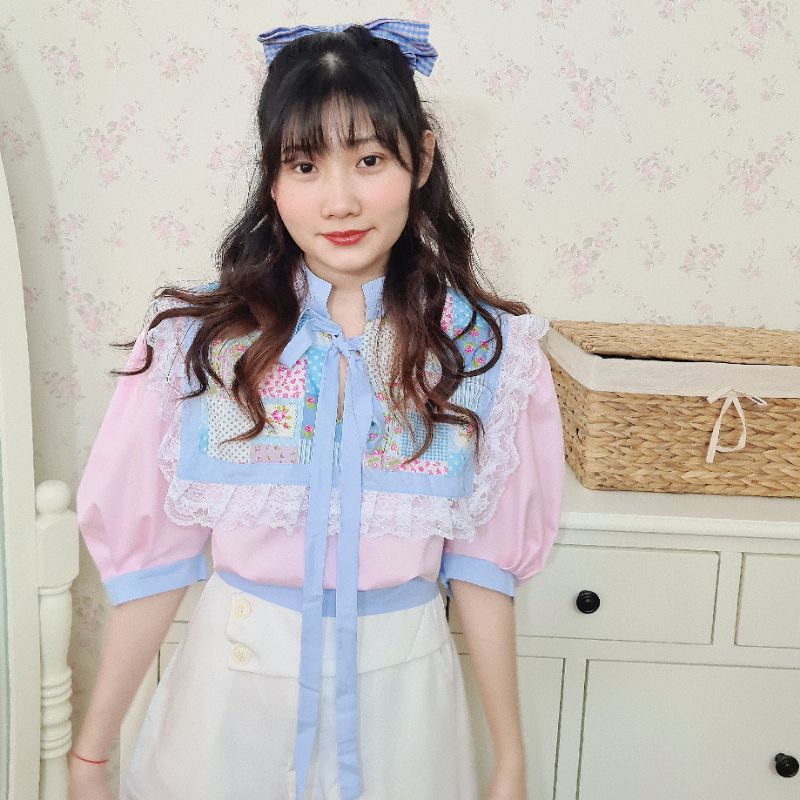 Áo croptop kanayo tay bồng ngắn hồng baby phong cách vintage cute ngọt ngào Ngochancutie