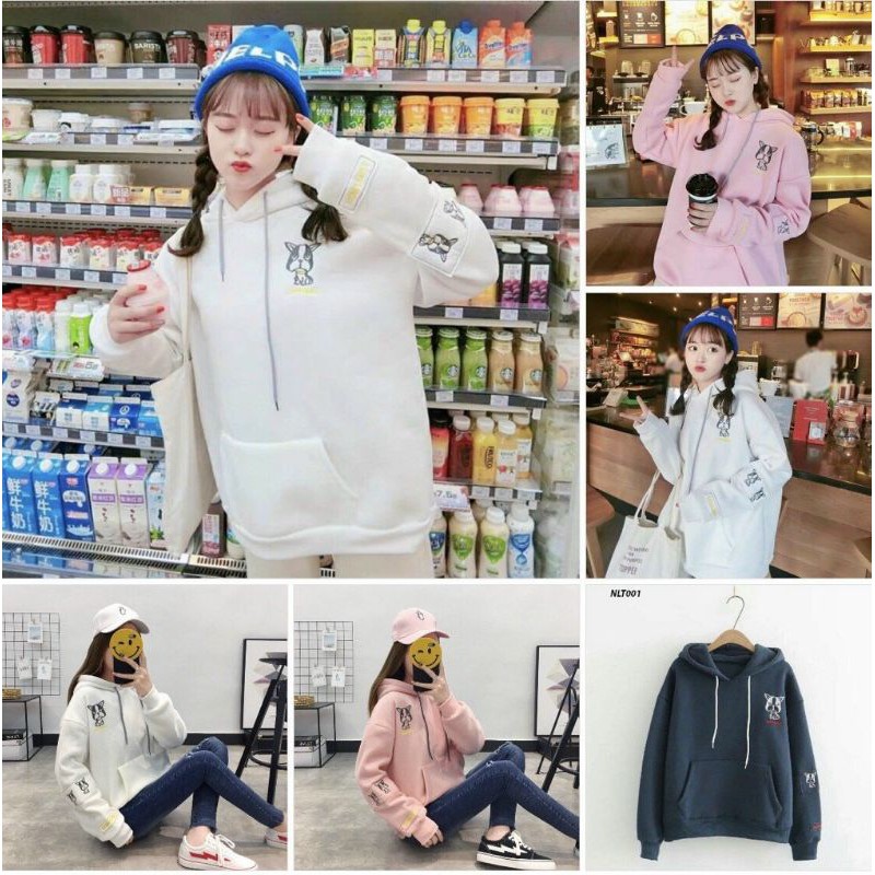 Áp hoodie nữ  chất liệu nỉ form rộng giữ ấm chống tia UV che nắng thời trang Hàn