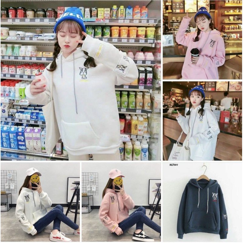 Áp hoodie nữ chất liệu nỉ form rộng giữ ấm chống tia UV che nắng thời trang Hàn