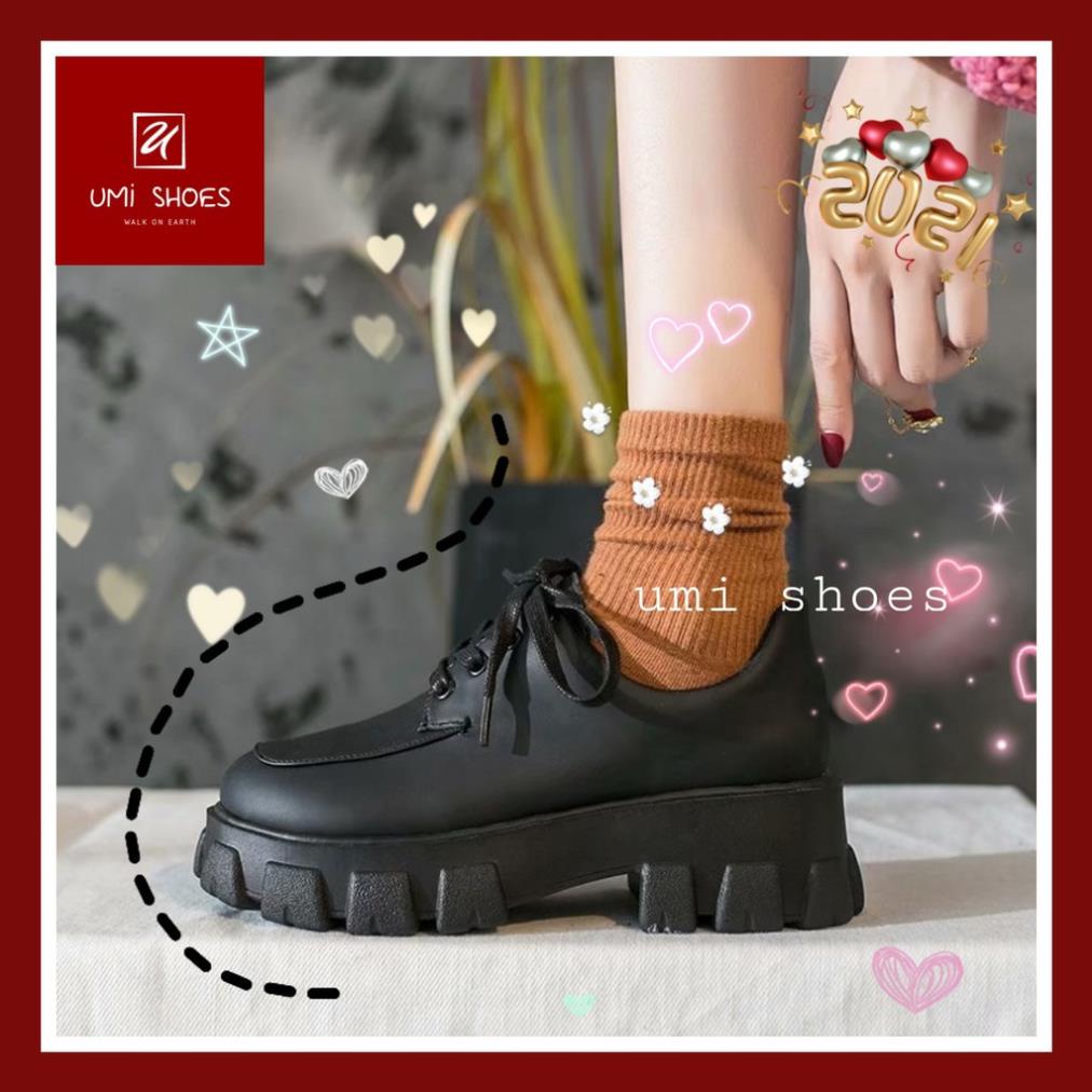 [NOWSHIP HN] Giày ulzzang retro anh quốc đế cao răng cưa cá tính oxford buộc dây màu đen da bóng mẫu mới hot trend đẹp