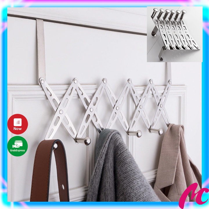 Móc treo sau cửa inox gấp gọn hình ziczac_ móc treo quần áo, mũ nhỏ gọn, tiện lợi đa năng_MC1271