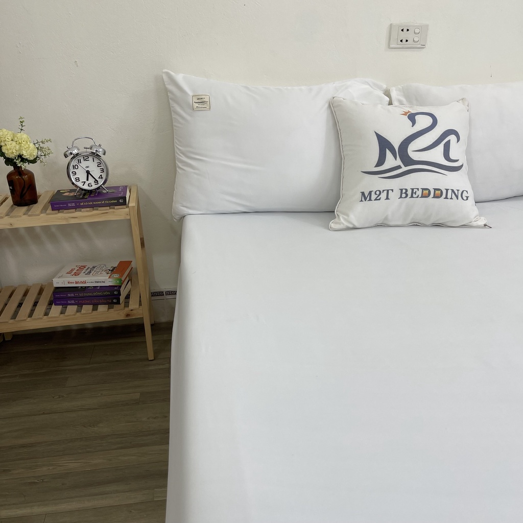 Sét ga gối Cotton Tici M2T bedding màu trắng drap ga giường chuyên dùng cho khách sạn, homestay, nhà nghỉ | BigBuy360 - bigbuy360.vn