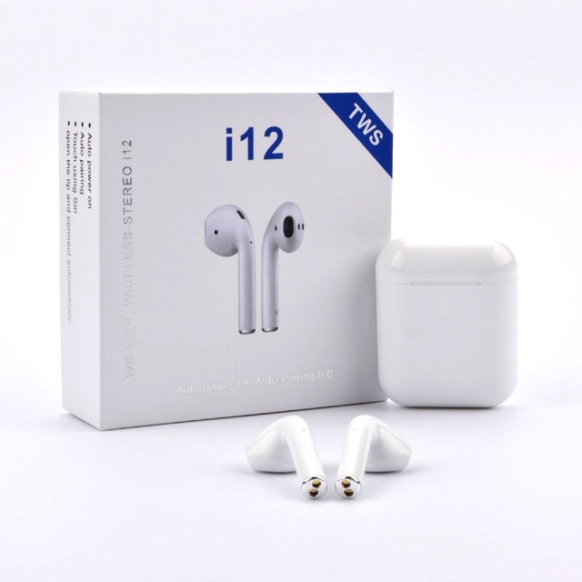 Tai nghe bluetooth 5.0 i12 chính hãng TWS cảm ứng không dây bảo hành uy tín