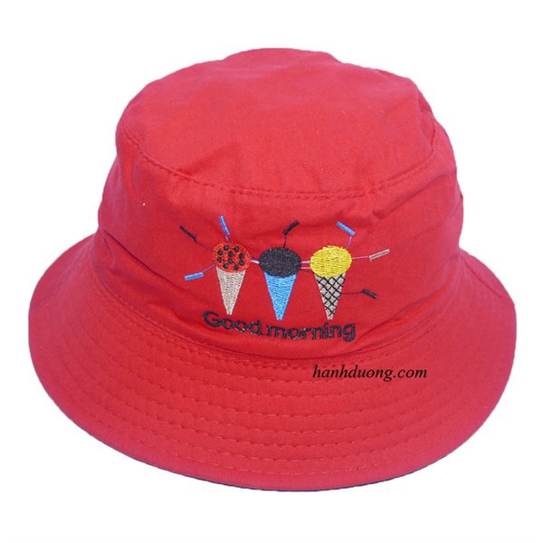 Mũ bucket tai bèo thêu hình 3 que kem Good Morning, đội được 2 mặt với 2 màu khác nhau độc đáo