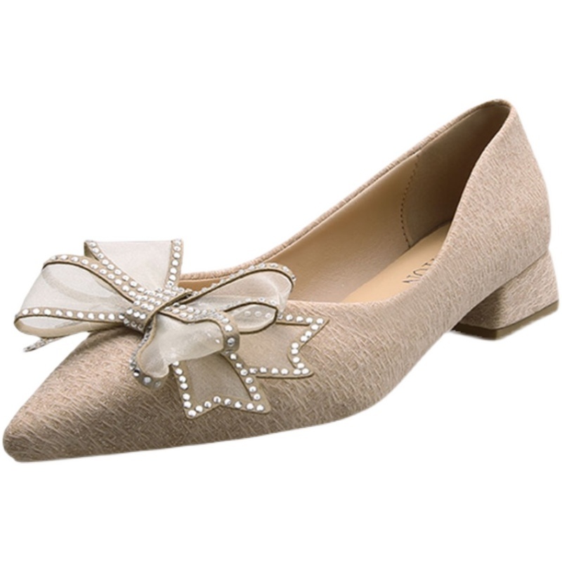 Giày Cao Gót 3Cm Mũi Nhọn Đính Nơ Và Đá Lấp Lánh Thời Trang Cho Nữ