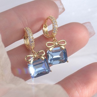Bông tai nơ đính đá zircon màu xanh thời trang cho nữ