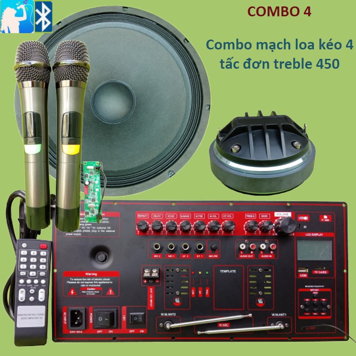 Combo mạch loa kéo 4 tấc đơn treble kèn 450 công suất 200W - 300W Red