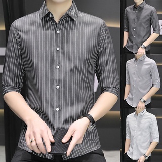 Áo Sơ Mi Nam Tay Lửng Họa Tiết Kẻ Sọc Phong Cách Doanh Nhân Thời Trang Mùa Hè 2022