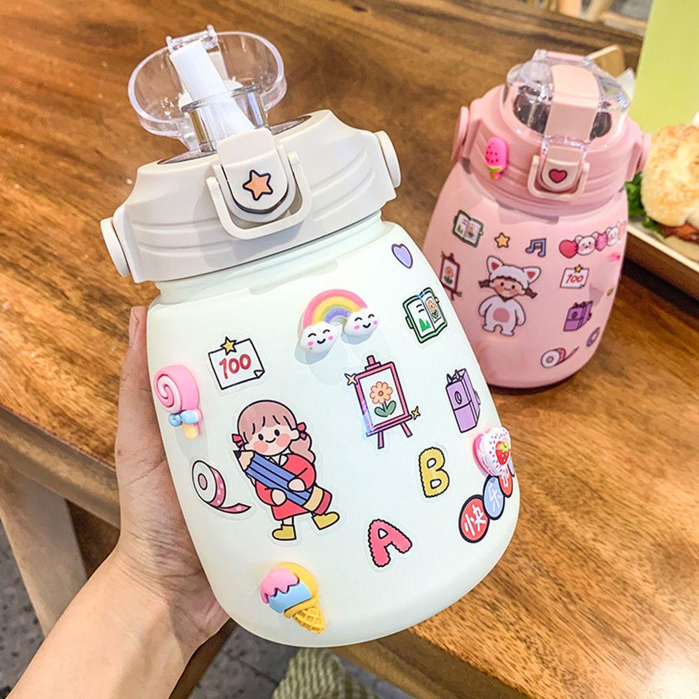 Bình Nước Thể Thao Có Ống Hút Họa Tiết Hoạt Hình Dễ Thương Cho Bé