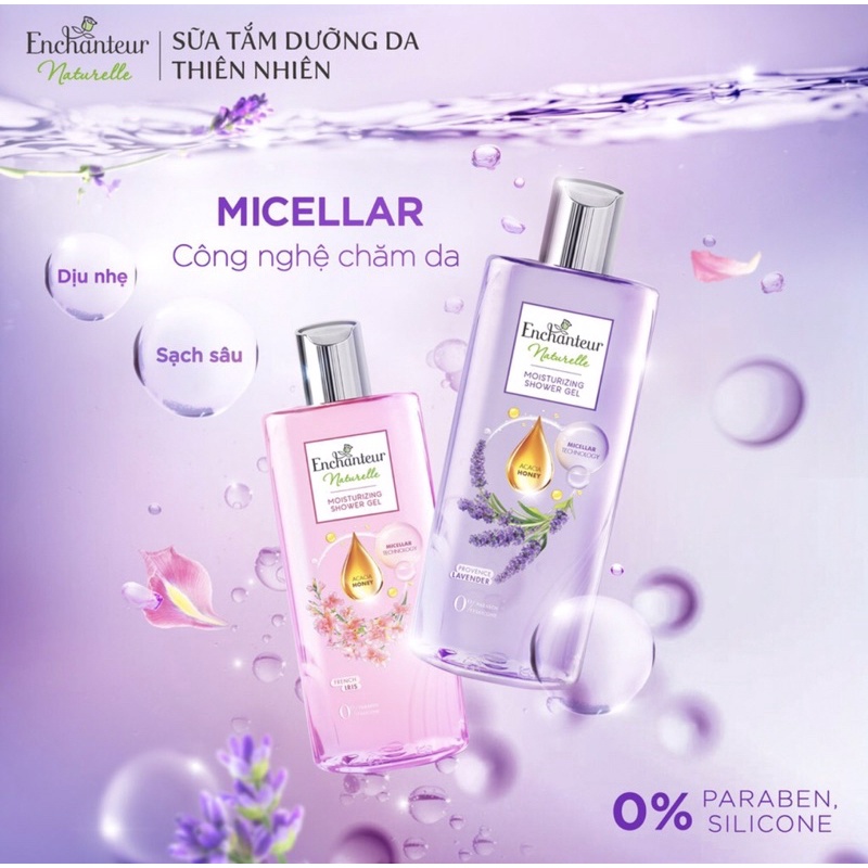 Sữa tắm dưỡng da hương nước hoa Enchanteur Naturelle 510g+Tặng sữa tắm
