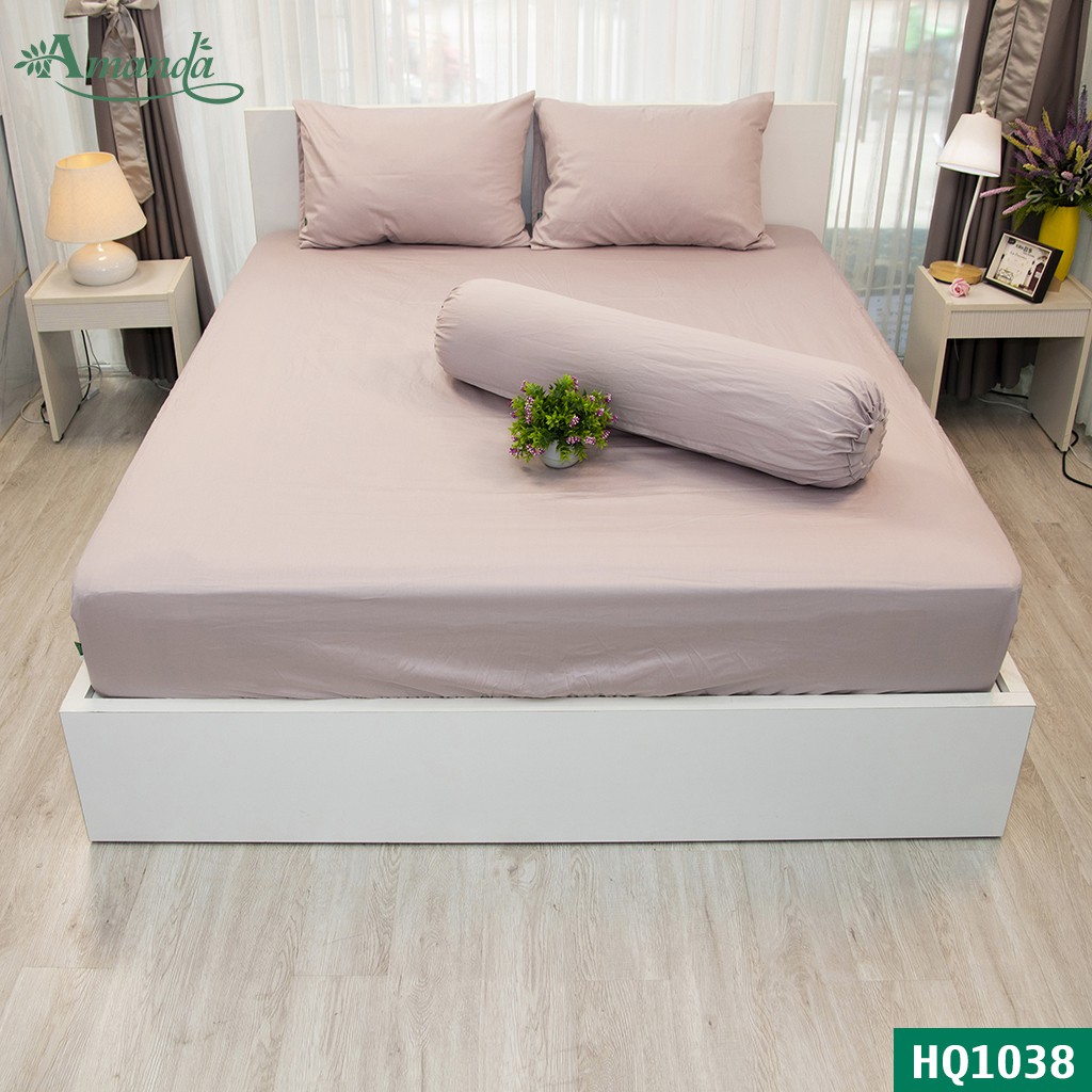 Bộ drap gối Amanda, vải cotton Hàn Quốc màu đơn sắc tinh tế sang trọng