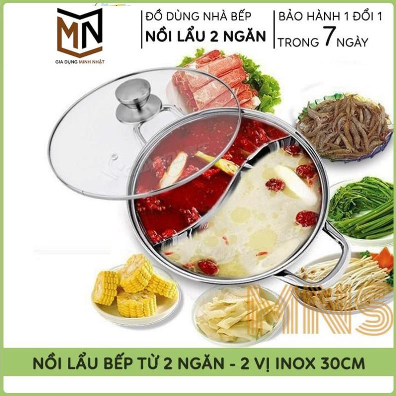 Nồi Lẩu 2 Ngăn, 2 Vị Inox 30Cm Siêu Tiện Dụng, Dùng Được Cho Tất Cả Các Loại Bếp, Bảo Hành 12 Tháng