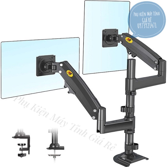 Giá Treo 2 Màn Hình NB-H180 22-32 Inch và NB-F160 17-30 inch New 2021 Gắn Bàn Xoay 360 Độ Hàng Chính Hãng