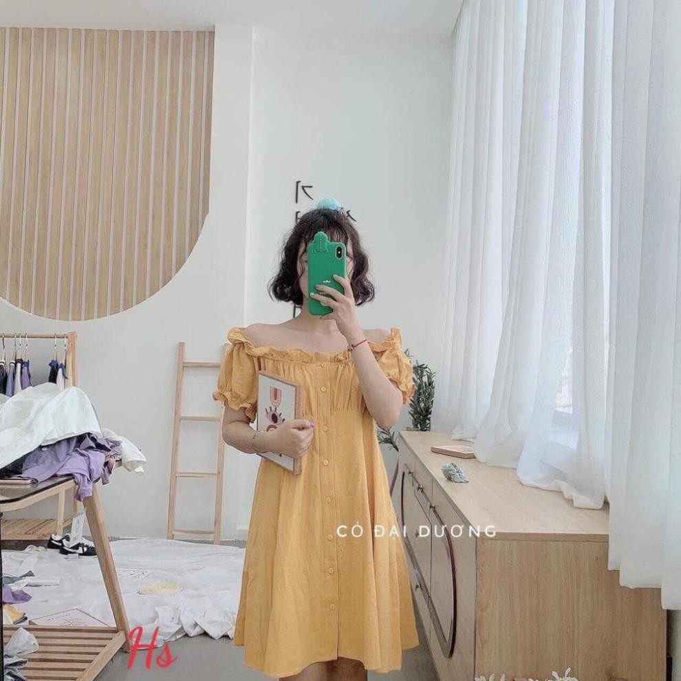 SIÊU XINH. Đầm Bèo Nữ Trễ Vai Chất Đũi 🦋 LIPP.STORE 🦋 Váy Babydoll Nữ Trơn Cúc Cài 4 Màu 🦋 Xinh Yêu | BigBuy360 - bigbuy360.vn