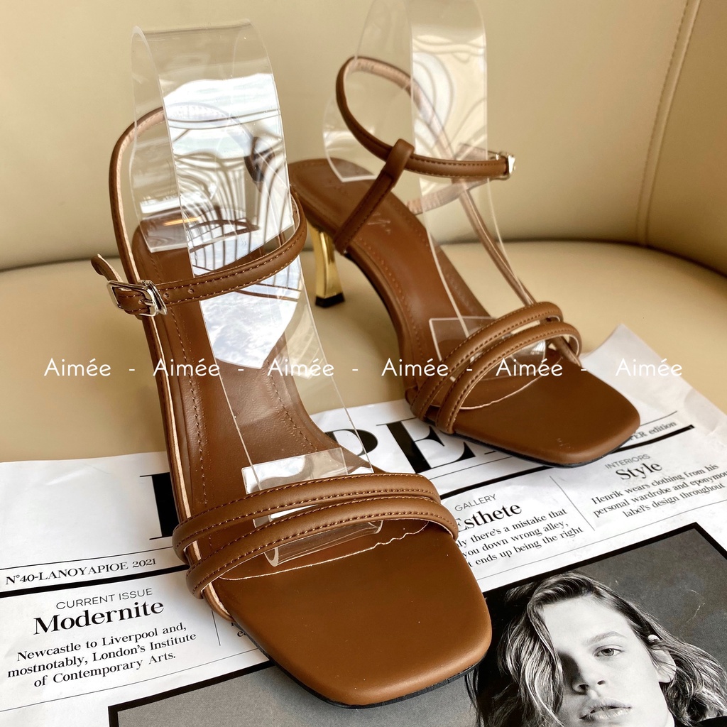 Sandal 2 Dây Mảnh Quai Cài Đế Đồng Nhọn Hở Hậu 7Phân Lên Dáng Dễ Thương Sang Chảnh