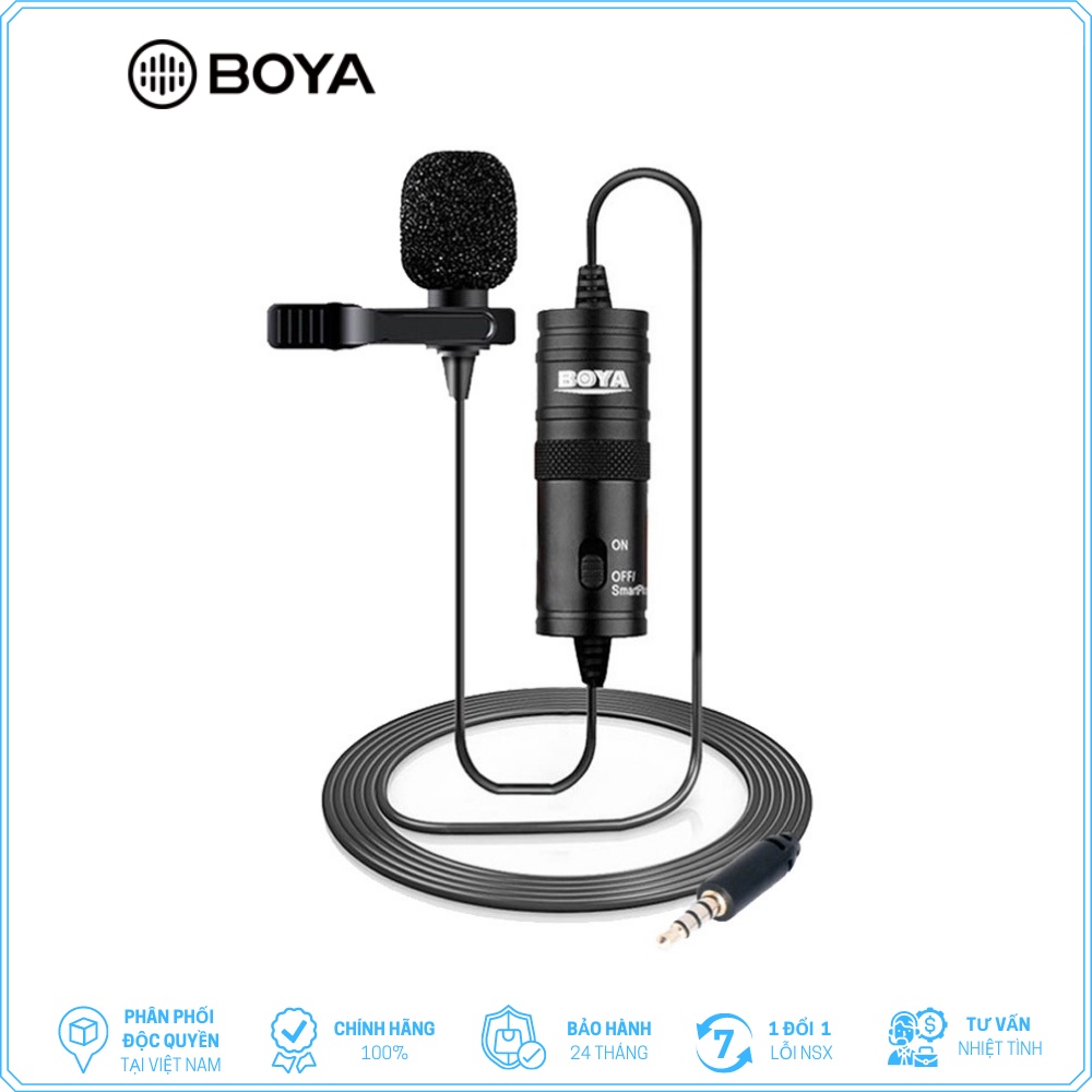 BOYA BY-M1 - Mic Thu Âm Cài Áo Cổng 3.5mm Dành Cho Điện Thoại &amp; Máy Ảnh - Hàng Chính Hãng