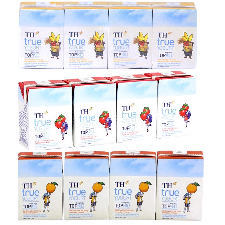 Sữa TH Yogurt Topkid vị Cam, Dâu, Chuối lốc 4 hộp 110ml