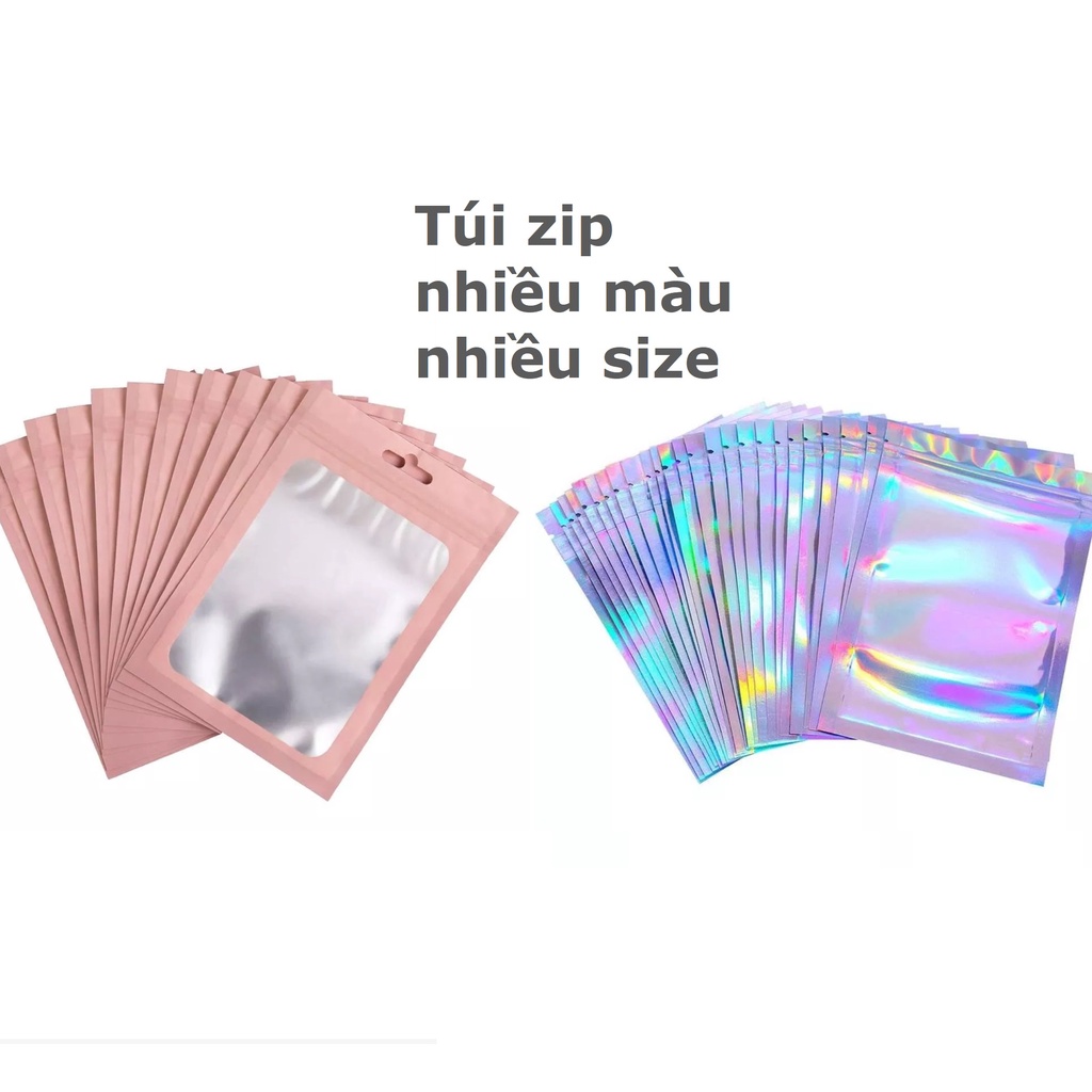 Túi zip hologram nhiều màu nhiều size, bán theo combo 5 túi