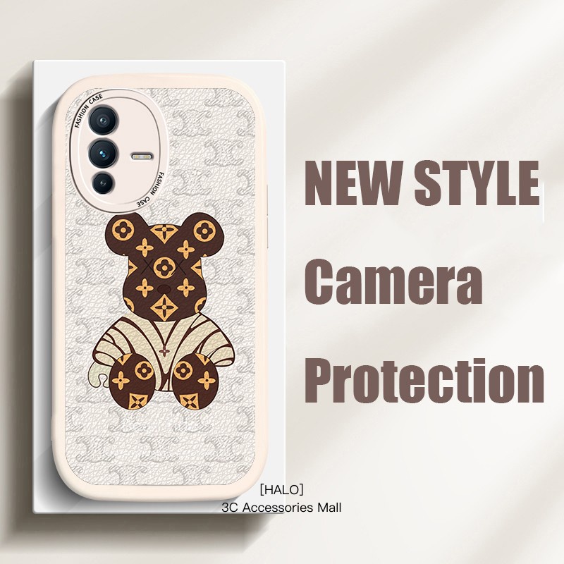 Vivo V23 5G V23E Soft Leather Phone Case Cute Bear Shockproof Camera Protection X70 Pro X50 X60 Y72 5G