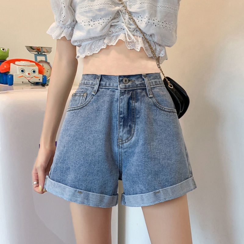 Quần Short Jean Ống Rộng Lưng Cao Dáng Chữ a Plus Size Thời Trang Mùa Hè 2021