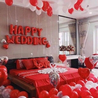 (Tặng Ruy Băng)Sét bóng trang trí phòng cưới tone đỏ