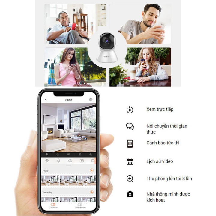 ( Tặng kèm thẻ nhớ 64Gb ) Camera wifi IP không dây Srihome SH025 2.0MPX , theo đõi chuyển động thông minh , camera ip