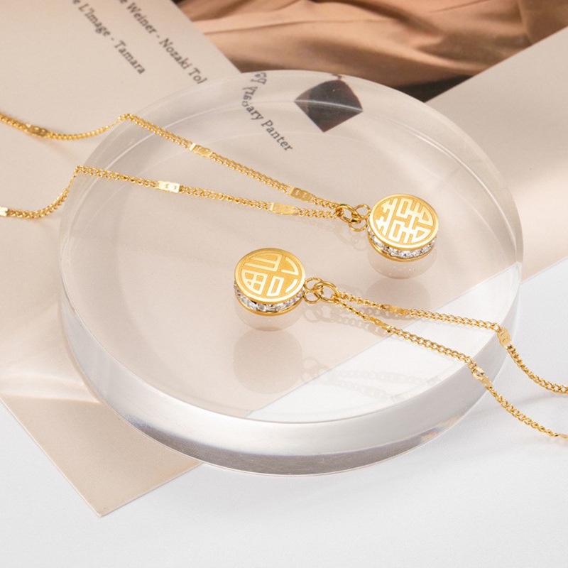 Vòng cổ MALA thép titan mặt chữ Trung Hoa không gỉ MAYEBE LAVEND