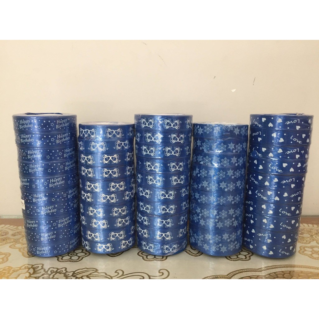 Ruy Băng lụa họa tiết bản 2cm dài 22m trang trí Bánh thắt nơ hộp quà