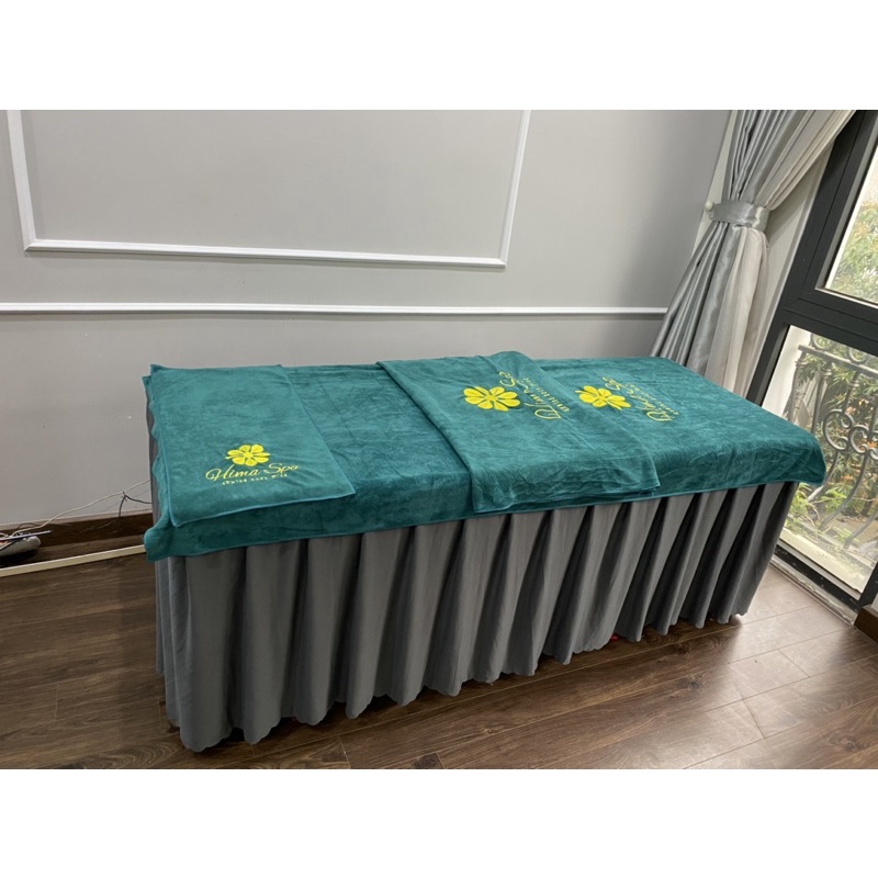 Khăn quấn đầu, khăn gội đầu, trải gối cho spa kt 35x75cm thêu logo theo yêu cầu