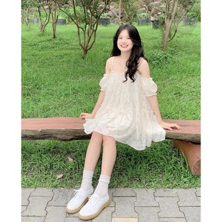 ÁO VÁY BABYDOLL REN HOA RỚT VAI (ảnh thật)