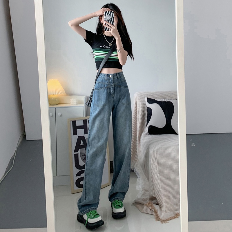 Quần Jeans Nữ Lưng Cao Ống Rộng Phong Cách Retro Thời Trang