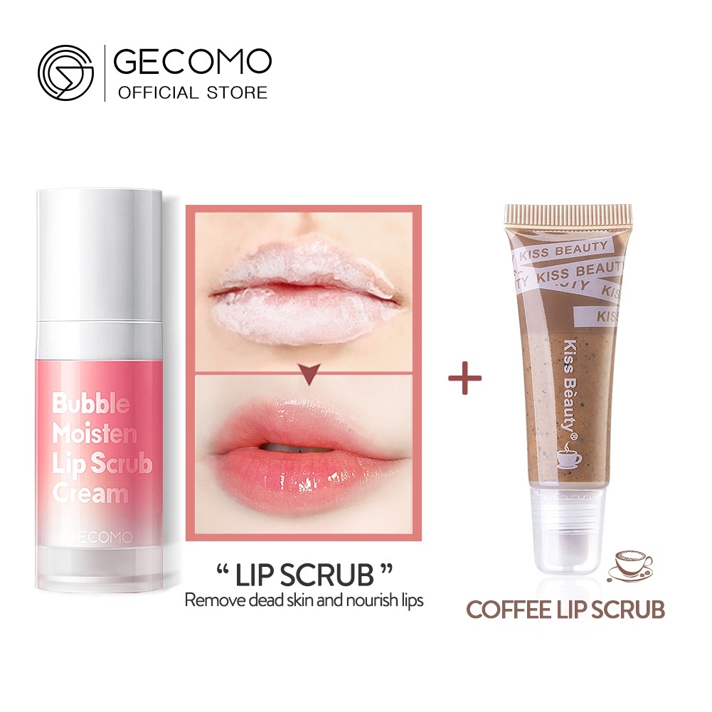 Set tẩy tế bào chết dưỡng ẩm GECOMO chăm sóc môi dạng gel mùi cà phê và đào