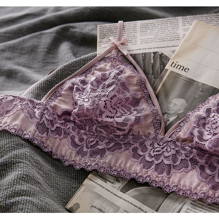 Bộ Đồ Lót Bralette Không Đệm Ren Hoa Cẩm Chướng S316