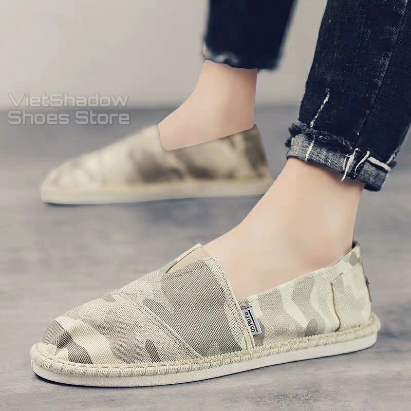 Slip on nam - Giày lười vải nam cao cấp - Vải thô màu camo xám đậm và xám nhạt - Mã SP 2930