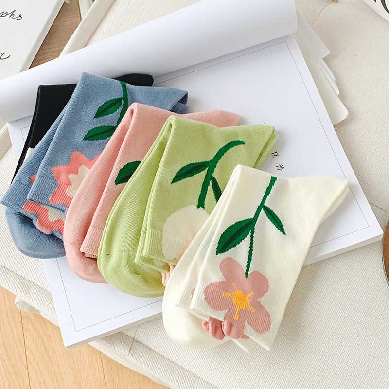 Vớ cotton cổ cao họa tiết bông hoa 3D phong cách lolita thời trang thanh lịch cho nữ