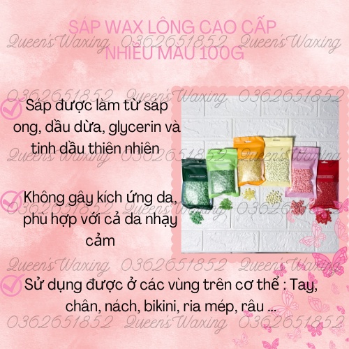 [ Sáp wax lông cao cấp đủ màu ] 100g sáp wax lông dạng hạt đậu Hard Wax Beans + tặng kèm que gỗ