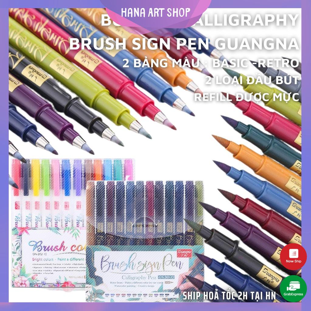 Bút viết thư pháp, viết Calligraphy - Brush Sign Pen GuangNa - Bộ 12 màu